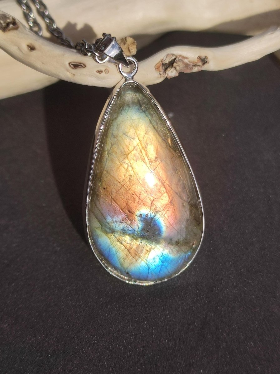 Labradorit - 925 Sterling Silber Edelstein Kette blau Schimmer Unikat Rarität Heilstein Natur selten Ethno Mann Frau Er Sie Geschenk Freund - Art of Nature Berlin