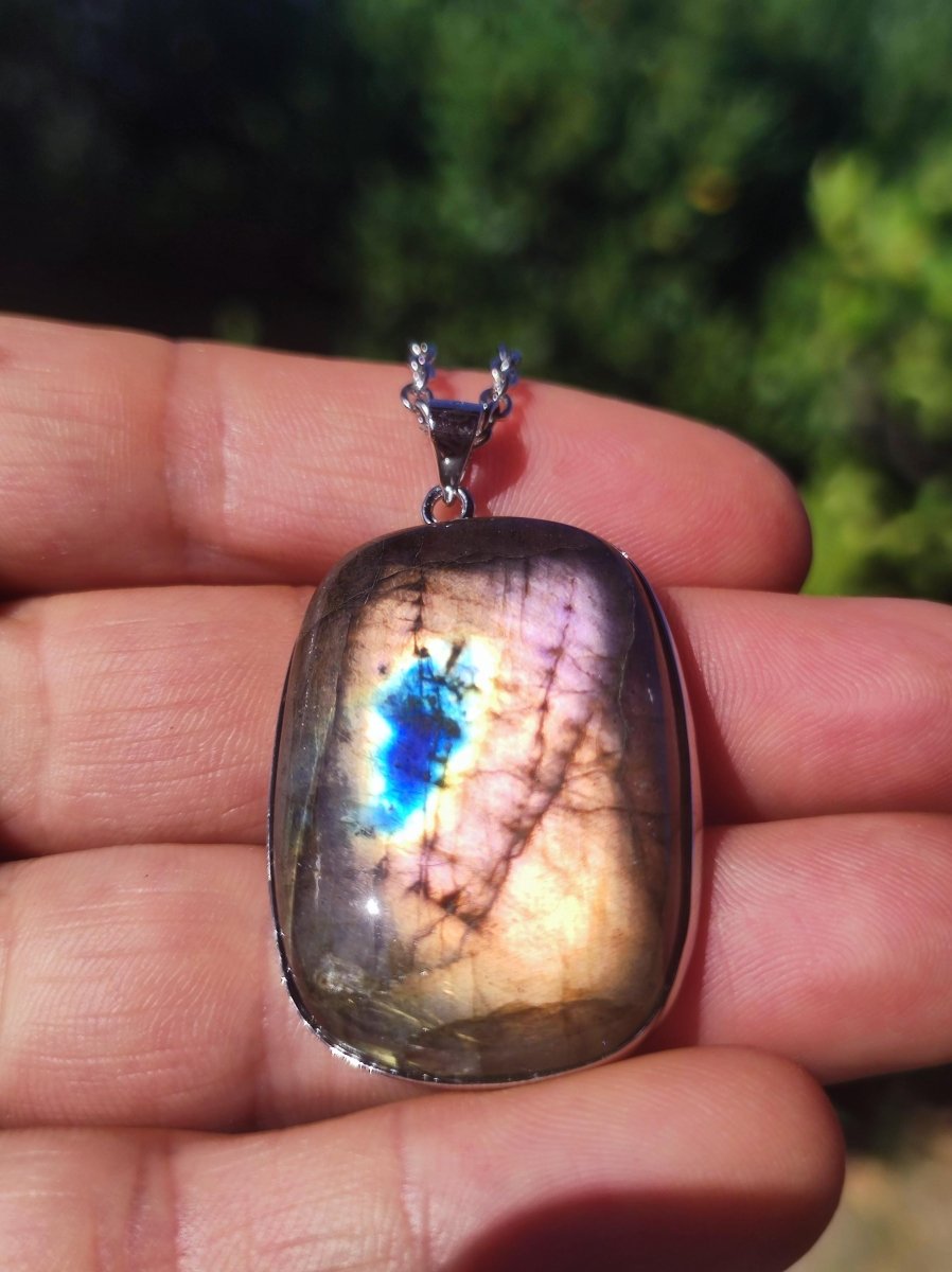 Labradorit - 925 Sterling Silber Edelstein Kette blau Schimmer Unikat Rarität Heilstein Natur selten Ethno Mann Frau Er Sie Geschenk Freund - Art of Nature Berlin