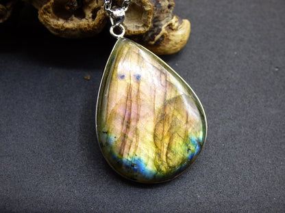 Labradorit - 925 Sterling Silber Edelstein Kette blau Schimmer Unikat Rarität Heilstein Natur selten Ethno Mann Frau Er Sie Geschenk Freund - Art of Nature Berlin