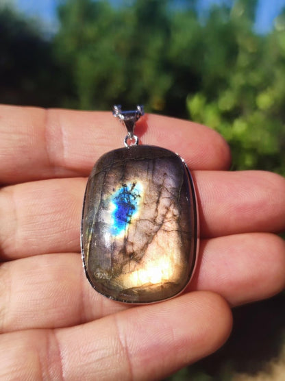 Labradorit - 925 Sterling Silber Edelstein Kette blau Schimmer Unikat Rarität Heilstein Natur selten Ethno Mann Frau Er Sie Geschenk Freund - Art of Nature Berlin