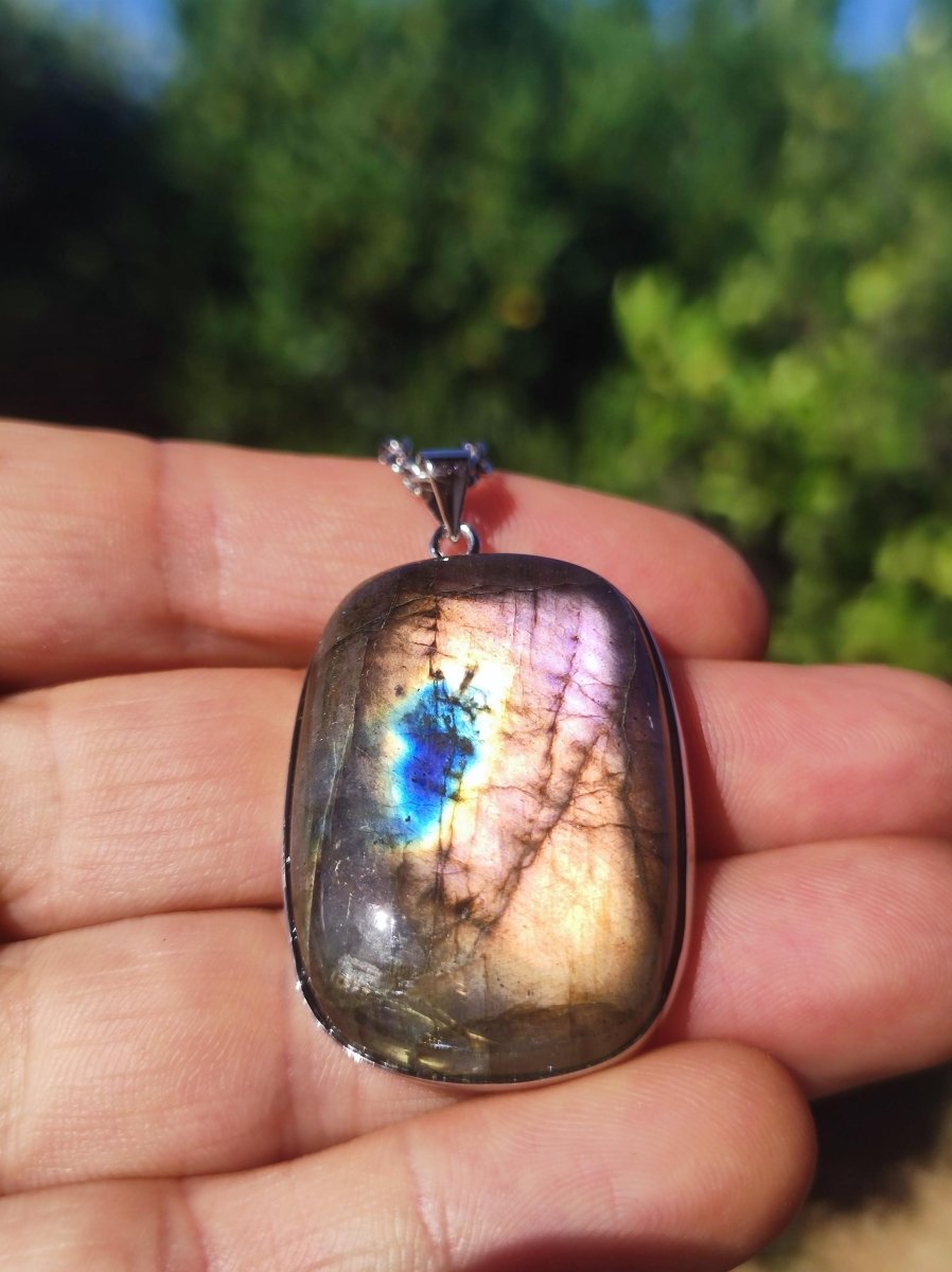 Labradorit - 925 Sterling Silber Edelstein Kette blau Schimmer Unikat Rarität Heilstein Natur selten Ethno Mann Frau Er Sie Geschenk Freund - Art of Nature Berlin