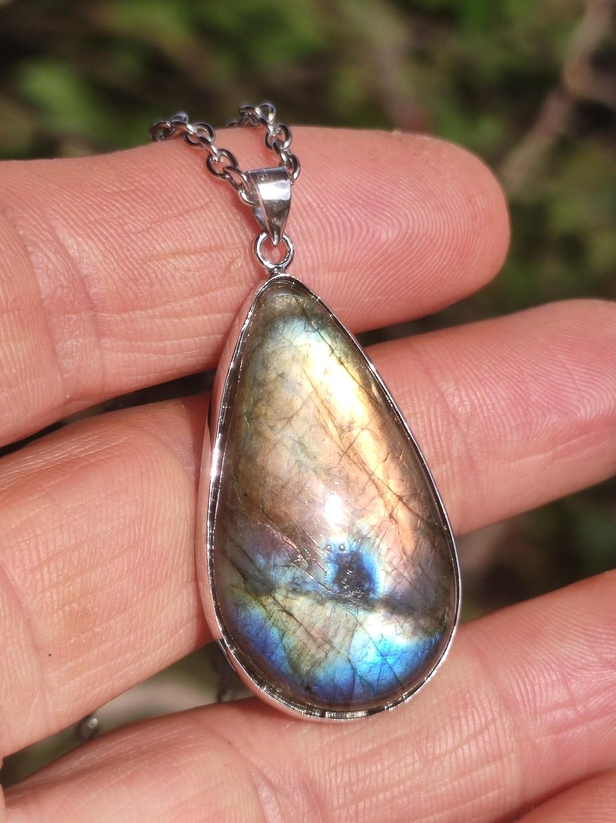 Labradorit - 925 Sterling Silber Edelstein Kette blau Schimmer Unikat Rarität Heilstein Natur selten Ethno Mann Frau Er Sie Geschenk Freund - Art of Nature Berlin