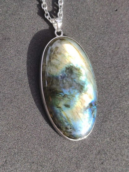 Labradorit - 925 Sterling Silber Edelstein Kette blau Schimmer Unikat Rarität Heilstein Natur selten Ethno Mann Frau Er Sie Geschenk Freund - Art of Nature Berlin