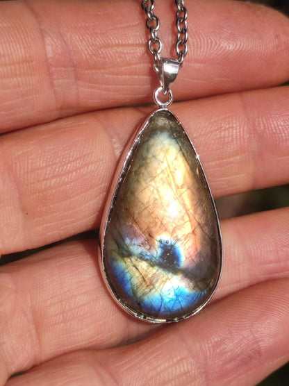 Labradorit - 925 Sterling Silber Edelstein Kette blau Schimmer Unikat Rarität Heilstein Natur selten Ethno Mann Frau Er Sie Geschenk Freund - Art of Nature Berlin