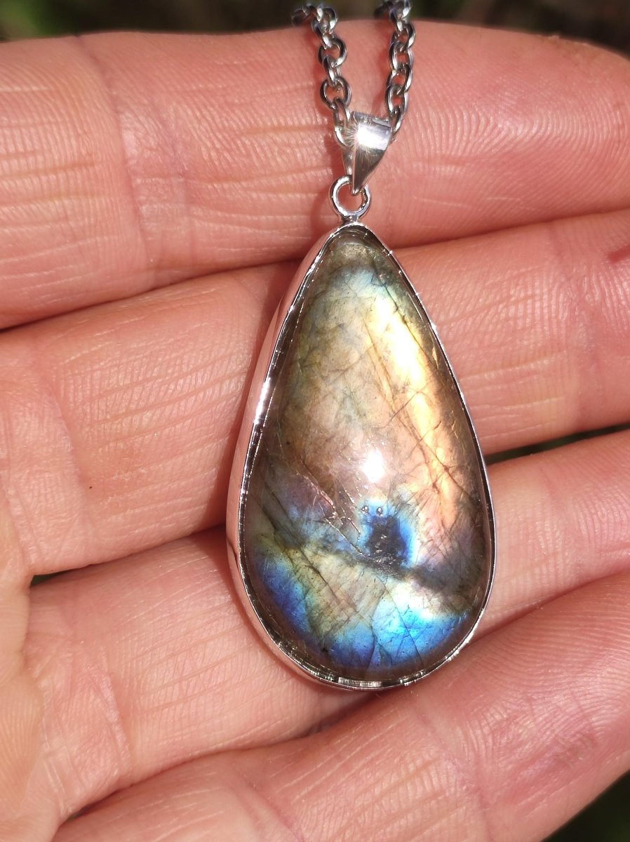 Labradorit - 925 Sterling Silber Edelstein Kette blau Schimmer Unikat Rarität Heilstein Natur selten Ethno Mann Frau Er Sie Geschenk Freund - Art of Nature Berlin