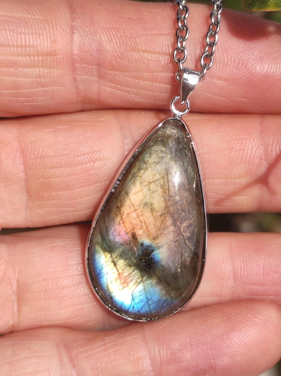 Labradorit - 925 Sterling Silber Edelstein Kette blau Schimmer Unikat Rarität Heilstein Natur selten Ethno Mann Frau Er Sie Geschenk Freund - Art of Nature Berlin