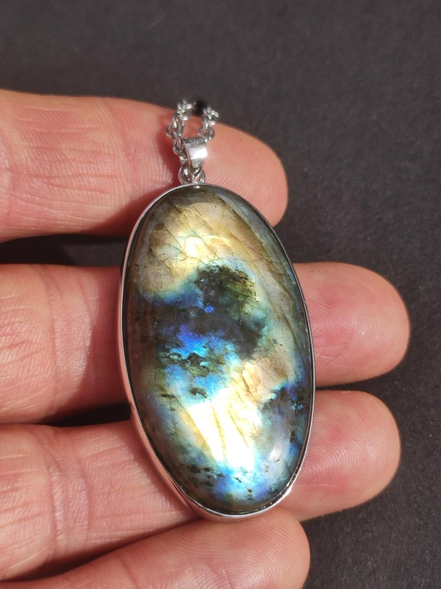 Labradorit - 925 Sterling Silber Edelstein Kette blau Schimmer Unikat Rarität Heilstein Natur selten Ethno Mann Frau Er Sie Geschenk Freund - Art of Nature Berlin