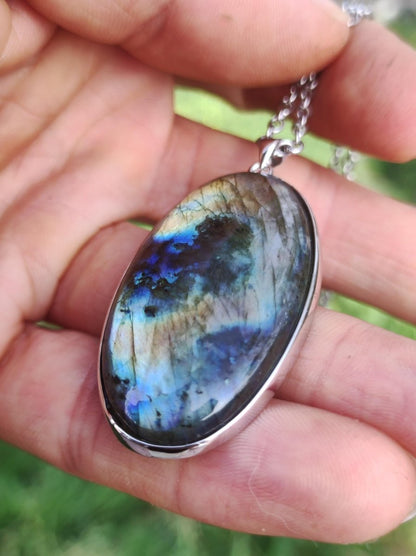 Labradorit - 925 Sterling Silber Edelstein Kette blau Schimmer Unikat Rarität Heilstein Natur selten Ethno Mann Frau Er Sie Geschenk Freund - Art of Nature Berlin