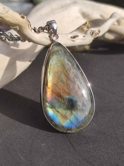 Labradorit - 925 Sterling Silber Edelstein Kette blau Schimmer Unikat Rarität Heilstein Natur selten Ethno Mann Frau Er Sie Geschenk Freund - Art of Nature Berlin