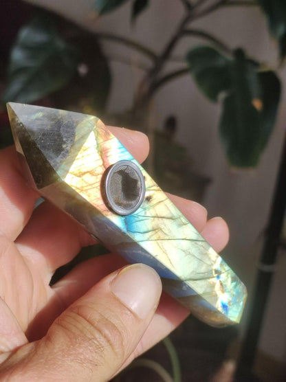 Labradorit AAA Edelstein Pfeife Blau Natur Heilstein Kräuter GOA Hippie Ethno Boho Flash Fire Festival Utensil Sammlerstück DMT - Art of Nature Berlin