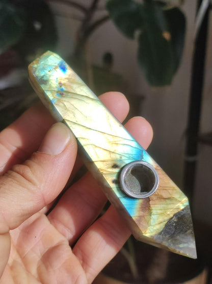 Labradorit AAA Edelstein Pfeife Blau Natur Heilstein Kräuter GOA Hippie Ethno Boho Flash Fire Festival Utensil Sammlerstück DMT - Art of Nature Berlin