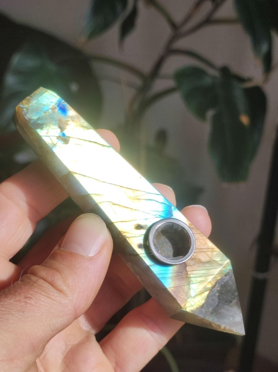 Labradorit AAA Edelstein Pfeife Blau Natur Heilstein Kräuter GOA Hippie Ethno Boho Flash Fire Festival Utensil Sammlerstück DMT - Art of Nature Berlin