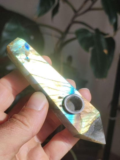 Labradorit AAA Edelstein Pfeife Blau Natur Heilstein Kräuter GOA Hippie Ethno Boho Flash Fire Festival Utensil Sammlerstück DMT - Art of Nature Berlin