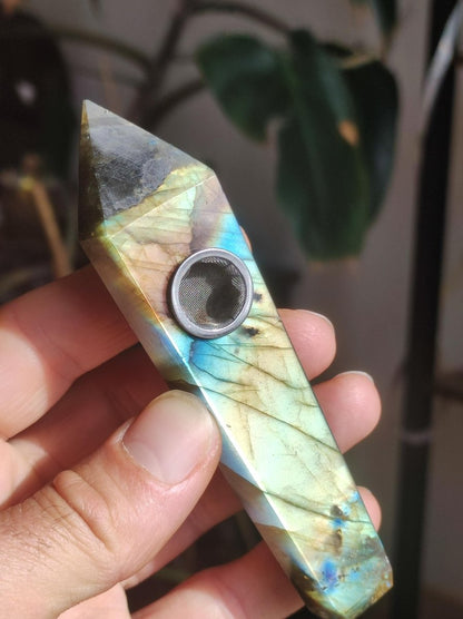 Labradorit AAA Edelstein Pfeife Blau Natur Heilstein Kräuter GOA Hippie Ethno Boho Flash Fire Festival Utensil Sammlerstück DMT - Art of Nature Berlin