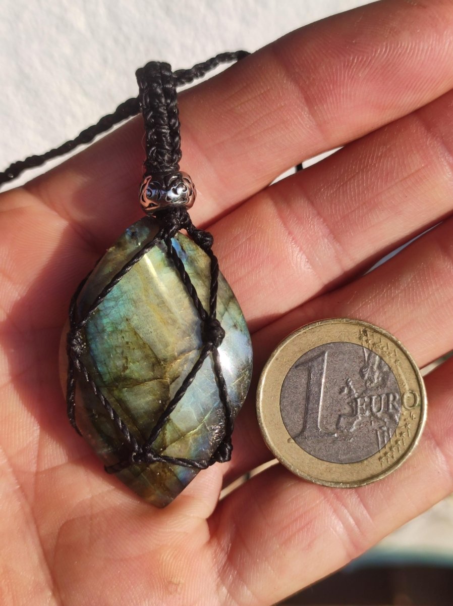 Labradorit - Makramee Edelstein Kette Boho Ethno Vintage Natur Heilstein Gechenk Er Sie Mann Frau Freundin Flash Schimmer Handarbeit Berlin - Art of Nature Berlin