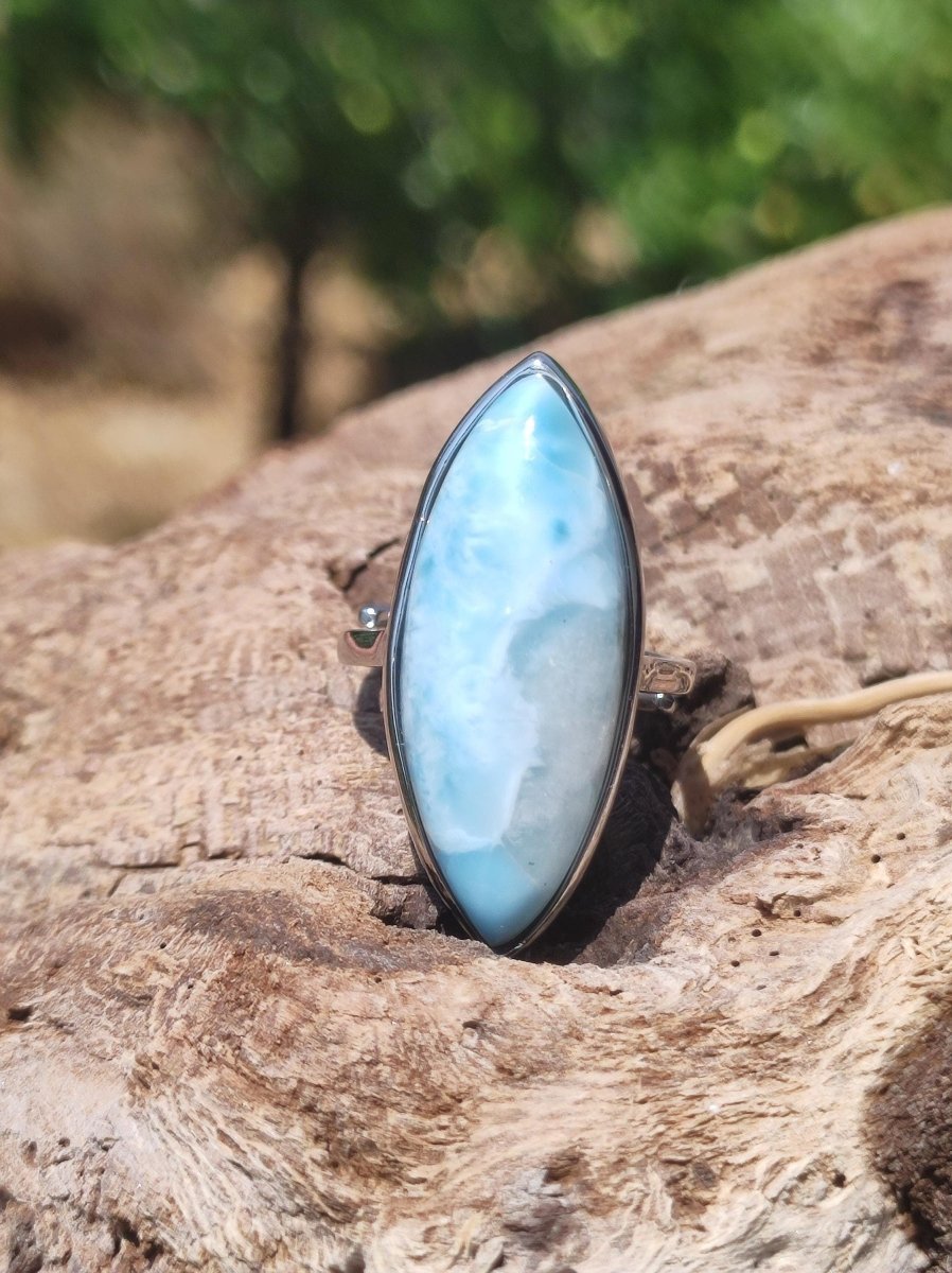 Larimar 925 Silber Ring "Atlantis Stone" Edelstein blau Natur Meer Himmel gefasst Energie Kraft Rarität Selten Frau Mutter Sie Oma Geschenk - Art of Nature Berlin