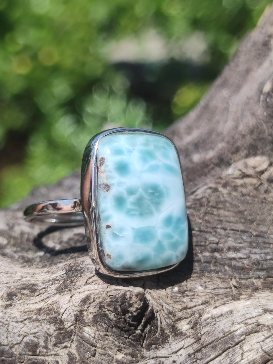 Larimar 925 Silber Ring "Atlantis Stone" Edelstein blau Natur Meer Himmel gefasst Energie Kraft Rarität Selten Frau Mutter Sie Oma Geschenk - Art of Nature Berlin