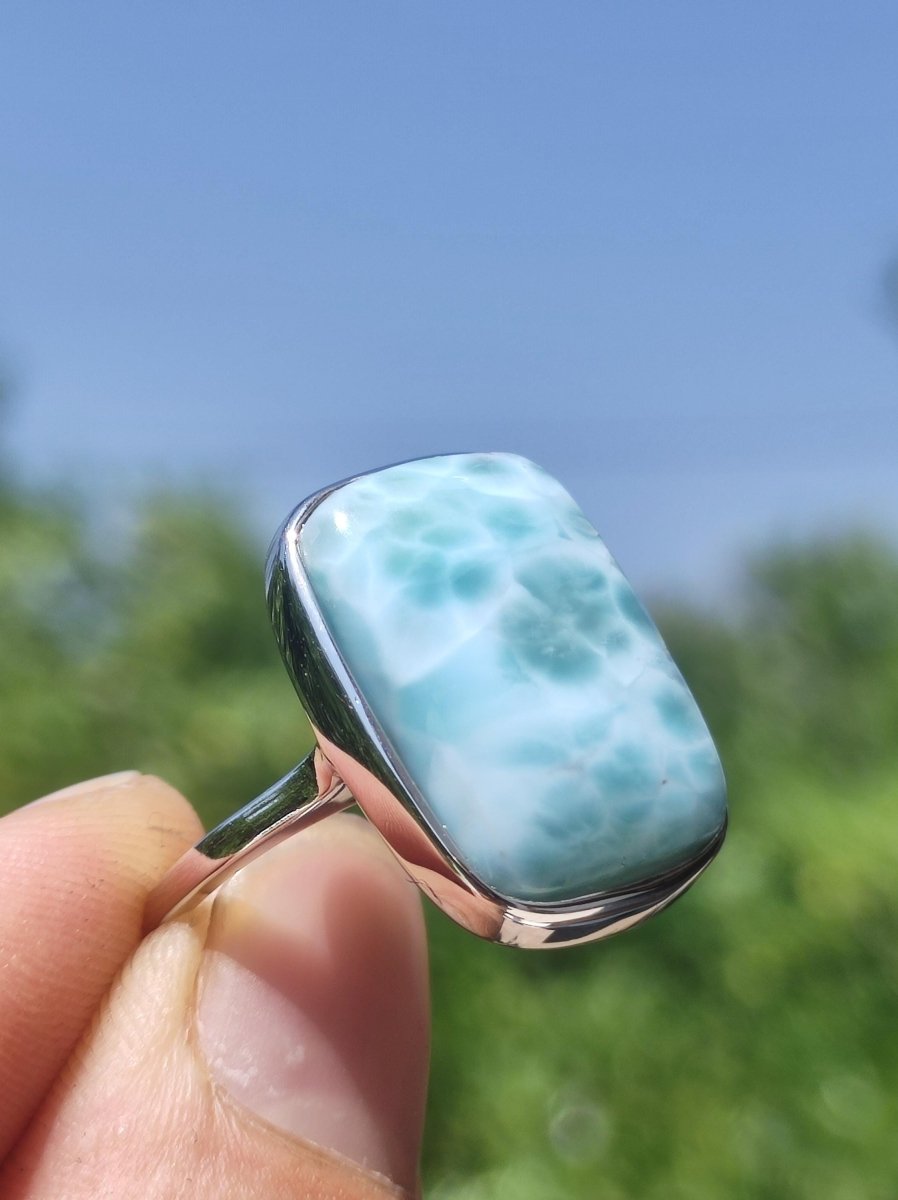 Larimar 925 Silber Ring "Atlantis Stone" Edelstein blau Natur Meer Himmel gefasst Energie Kraft Rarität Selten Frau Mutter Sie Oma Geschenk - Art of Nature Berlin