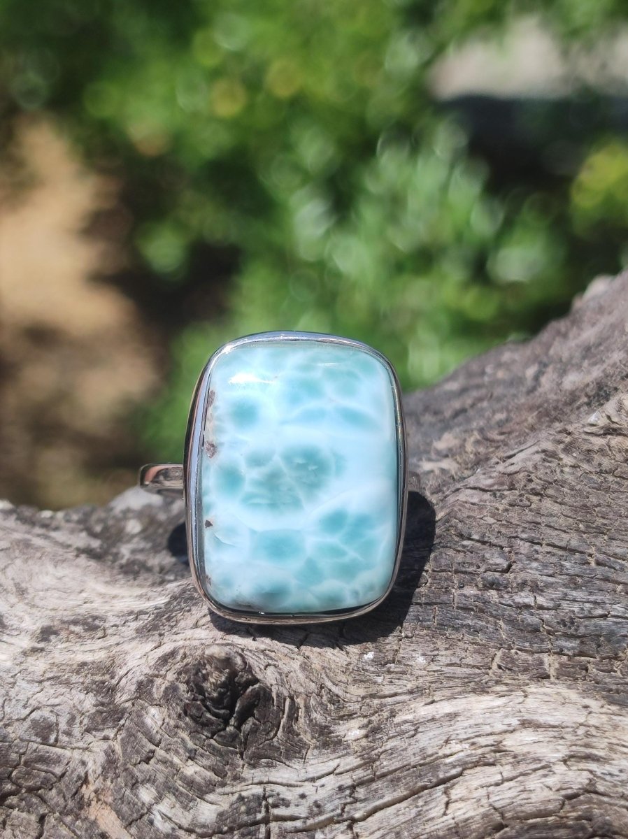 Larimar 925 Silber Ring "Atlantis Stone" Edelstein blau Natur Meer Himmel gefasst Energie Kraft Rarität Selten Frau Mutter Sie Oma Geschenk - Art of Nature Berlin