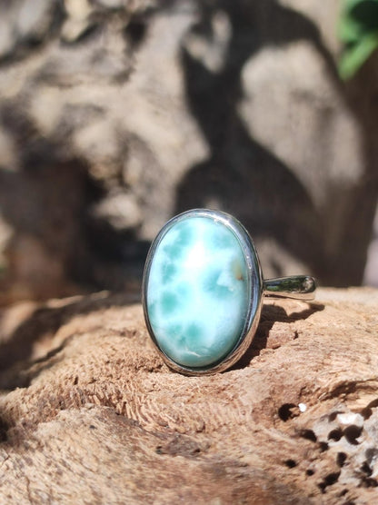 Larimar 925 Silber Ring "Atlantis Stone" Edelstein blau Natur Meer Himmel gefasst Energie Kraft Rarität Selten Frau Mutter Sie Oma Geschenk - Art of Nature Berlin