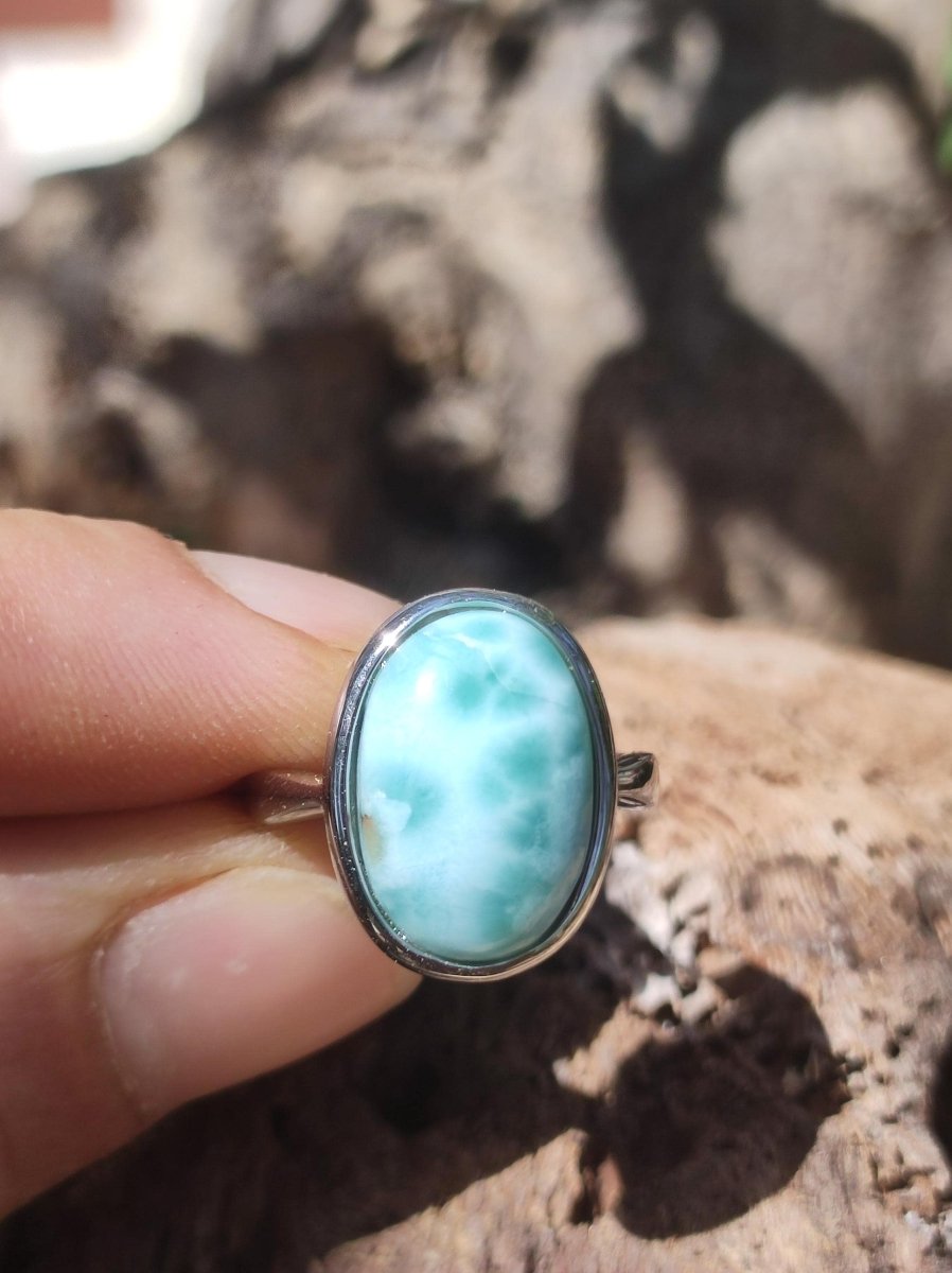 Larimar 925 Silber Ring "Atlantis Stone" Edelstein blau Natur Meer Himmel gefasst Energie Kraft Rarität Selten Frau Mutter Sie Oma Geschenk - Art of Nature Berlin