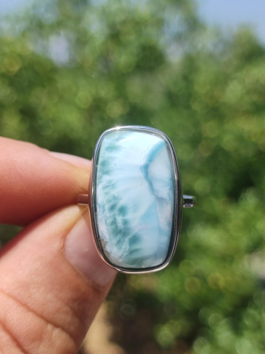 Larimar 925 Silber Ring "Atlantis Stone" Edelstein blau Natur Meer Himmel gefasst Energie Kraft Rarität Selten Frau Mutter Sie Oma Geschenk - Art of Nature Berlin