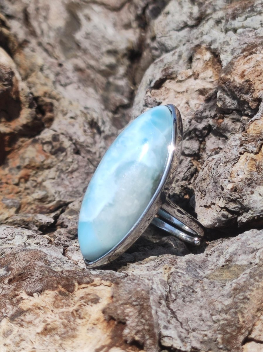 Larimar 925 Silber Ring "Atlantis Stone" Edelstein blau Natur Meer Himmel gefasst Energie Kraft Rarität Selten Frau Mutter Sie Oma Geschenk - Art of Nature Berlin