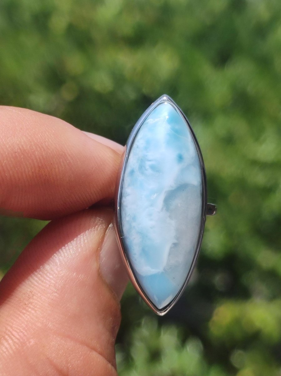 Larimar 925 Silber Ring "Atlantis Stone" Edelstein blau Natur Meer Himmel gefasst Energie Kraft Rarität Selten Frau Mutter Sie Oma Geschenk - Art of Nature Berlin