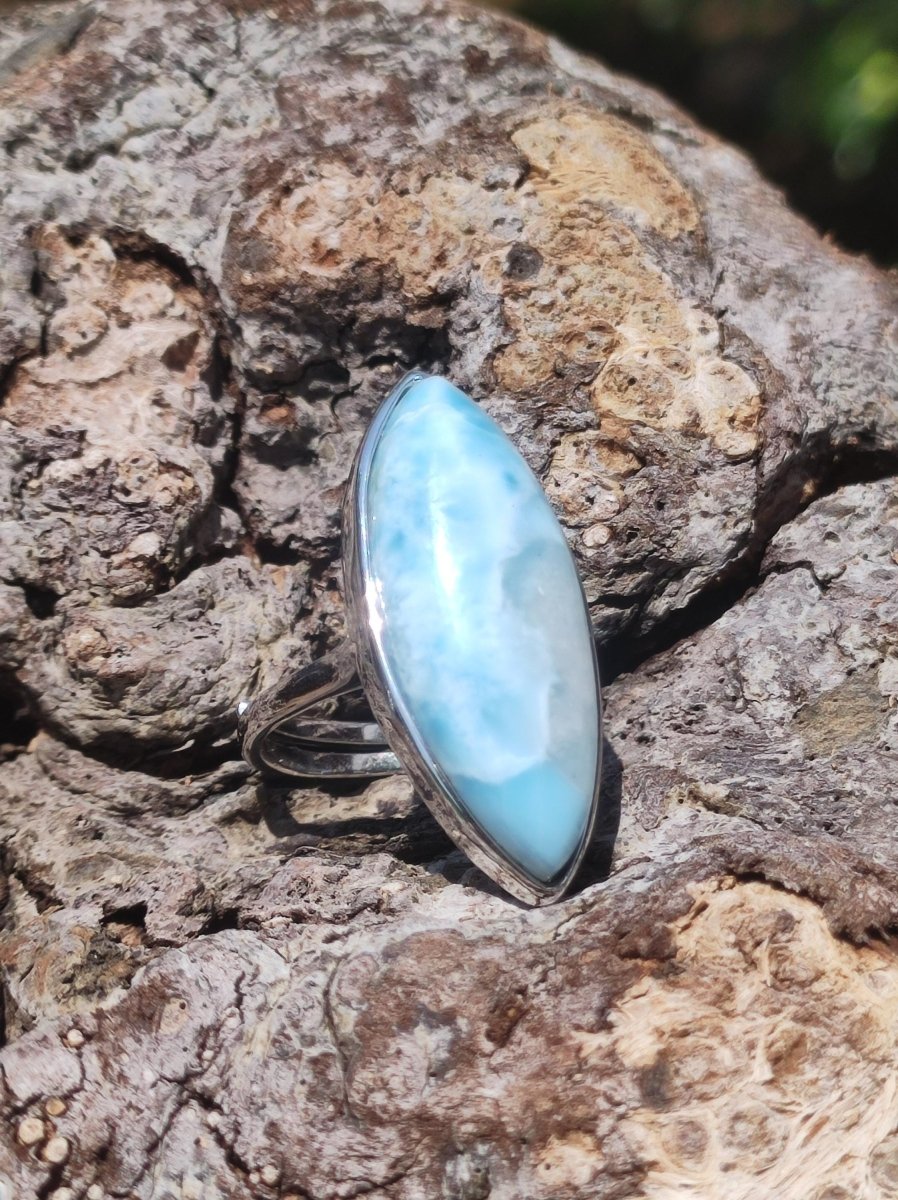 Larimar 925 Silber Ring "Atlantis Stone" Edelstein blau Natur Meer Himmel gefasst Energie Kraft Rarität Selten Frau Mutter Sie Oma Geschenk - Art of Nature Berlin