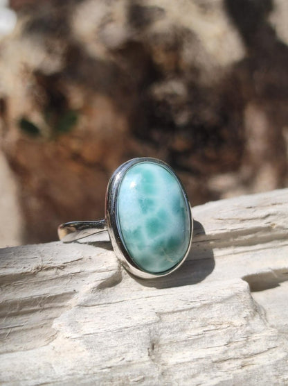 Larimar 925 Silber Ring "Atlantis Stone" Edelstein blau Natur Meer Himmel gefasst Energie Kraft Rarität Selten Frau Mutter Sie Oma Geschenk - Art of Nature Berlin