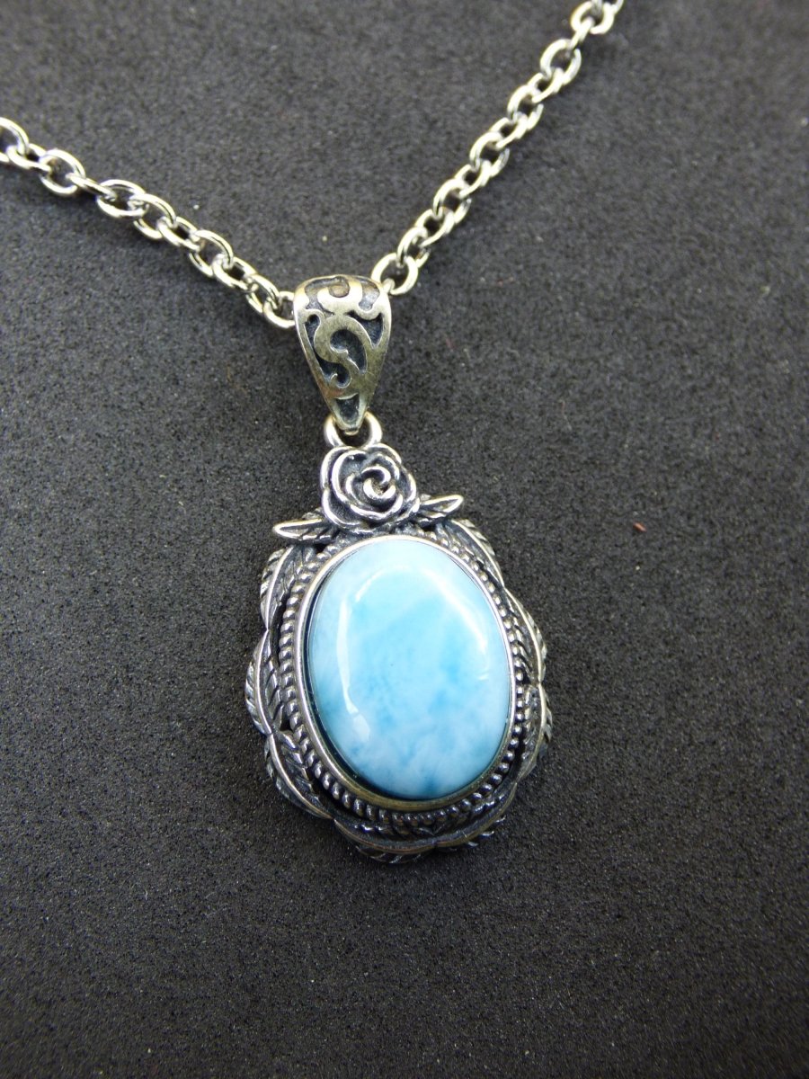Larimar A Edelstein Kette 925 Sterling Silber Frau Schmuck Edel Antik Vintage Heilstein Rarität Meer Himmel blau Geschenk Frau Freundin - Art of Nature Berlin