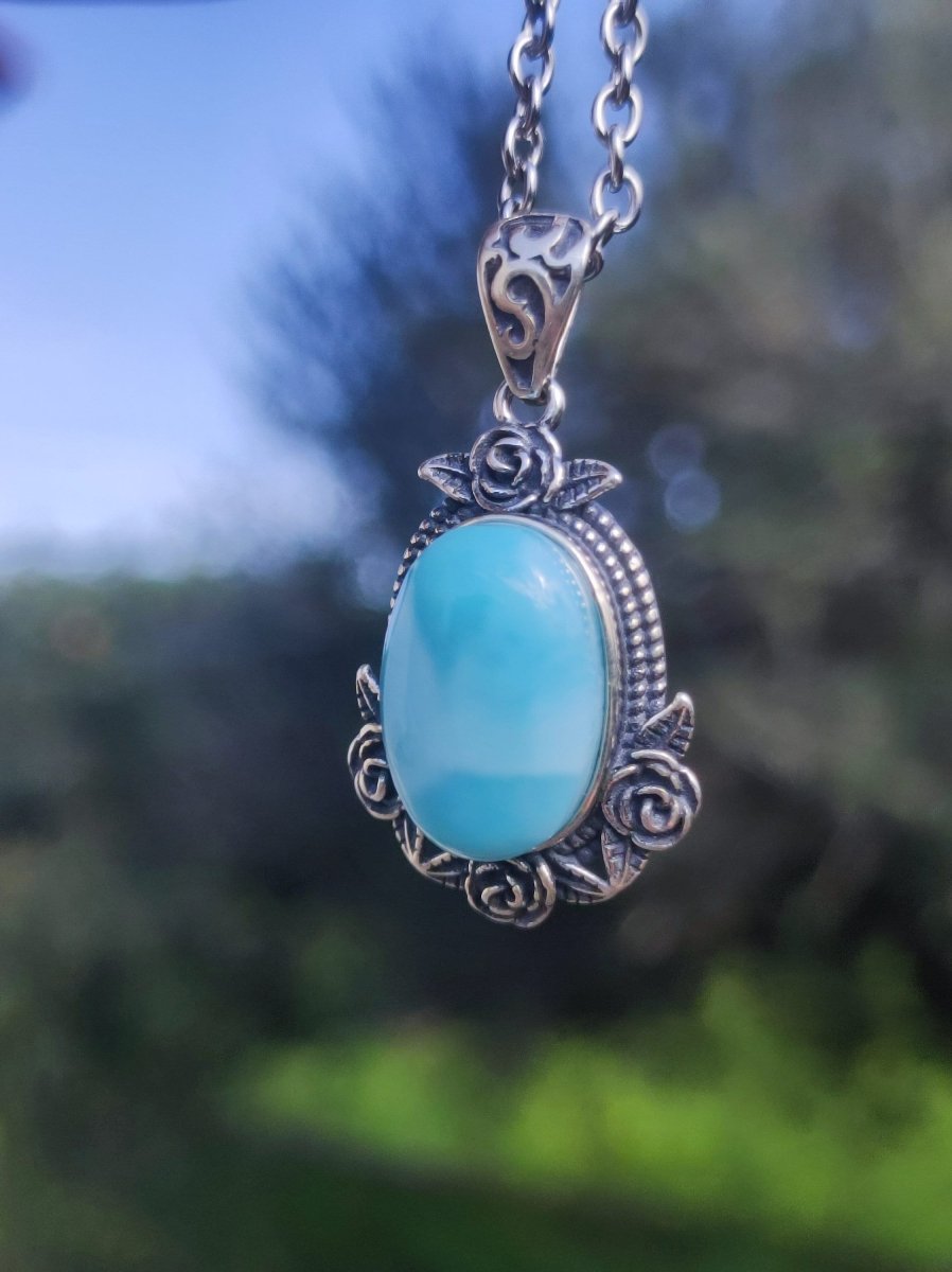 Larimar A Edelstein Kette 925 Sterling Silber Frau Schmuck Edel Antik Vintage Heilstein Rarität Meer Himmel blau Geschenk Frau Freundin - Art of Nature Berlin