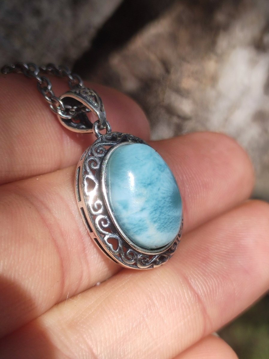 Larimar A Edelstein Kette 925 Sterling Silber Frau Schmuck Edel Antik Vintage Heilstein Rarität Meer Himmel blau Geschenk Frau Freundin - Art of Nature Berlin