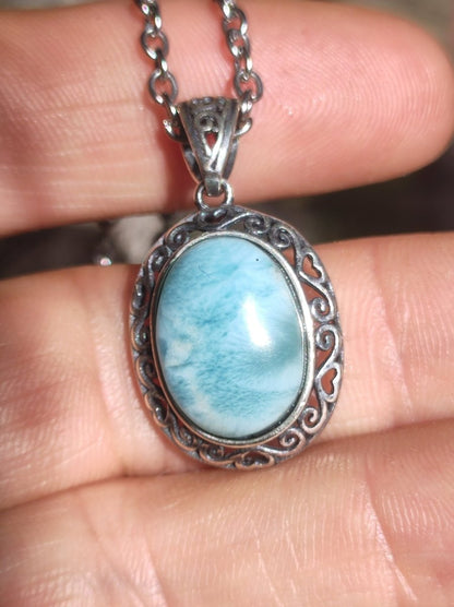 Larimar A Edelstein Kette 925 Sterling Silber Frau Schmuck Edel Antik Vintage Heilstein Rarität Meer Himmel blau Geschenk Frau Freundin - Art of Nature Berlin