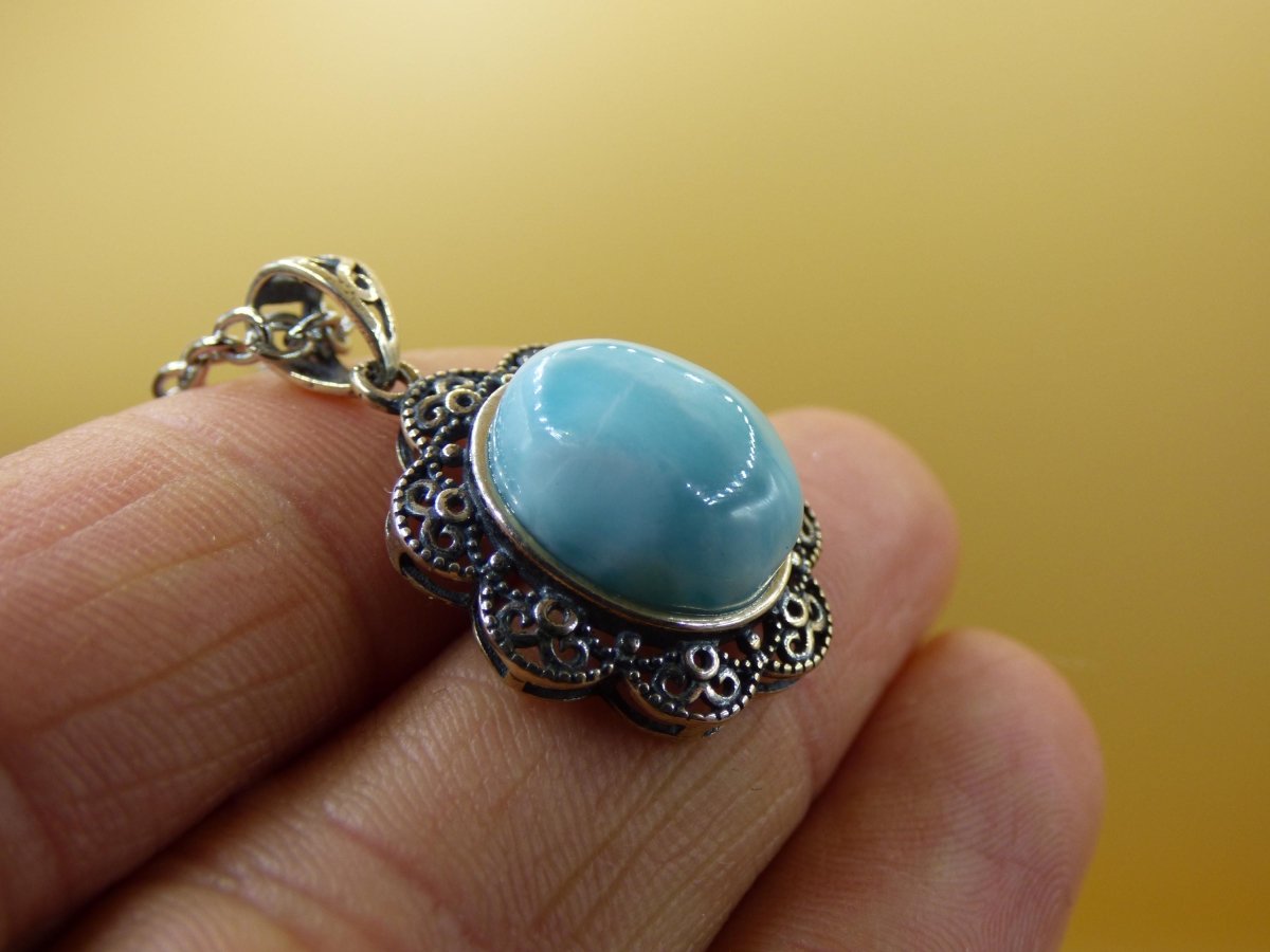 Larimar A Edelstein Kette 925 Sterling Silber Frau Schmuck Edel Antik Vintage Heilstein Rarität Meer Himmel blau Geschenk Frau Freundin - Art of Nature Berlin