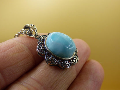 Larimar A Edelstein Kette 925 Sterling Silber Frau Schmuck Edel Antik Vintage Heilstein Rarität Meer Himmel blau Geschenk Frau Freundin - Art of Nature Berlin