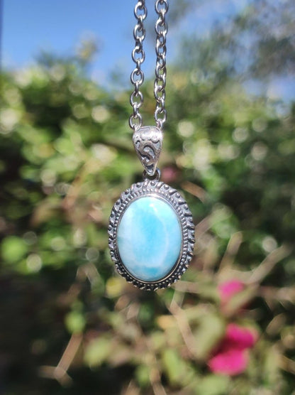 Larimar A Edelstein Kette 925 Sterling Silber Frau Schmuck Edel Antik Vintage Heilstein Rarität Meer Himmel blau Geschenk Frau Freundin - Art of Nature Berlin