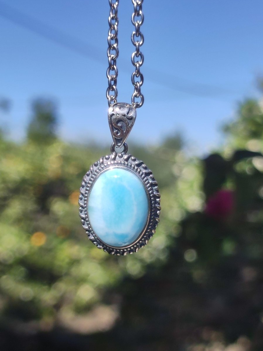 Larimar A Edelstein Kette 925 Sterling Silber Frau Schmuck Edel Antik Vintage Heilstein Rarität Meer Himmel blau Geschenk Frau Freundin - Art of Nature Berlin