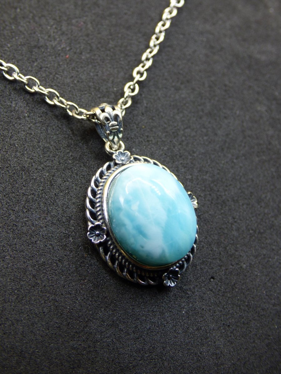 Larimar A Edelstein Kette 925 Sterling Silber Frau Schmuck Edel Antik Vintage Heilstein Rarität Meer Himmel blau Geschenk Frau Freundin - Art of Nature Berlin