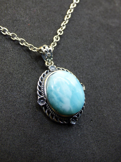 Larimar A Edelstein Kette 925 Sterling Silber Frau Schmuck Edel Antik Vintage Heilstein Rarität Meer Himmel blau Geschenk Frau Freundin - Art of Nature Berlin