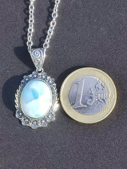 Larimar A Edelstein Kette 925 Sterling Silber Frau Schmuck Edel Antik Vintage Heilstein Rarität Meer Himmel blau Geschenk Frau Freundin - Art of Nature Berlin