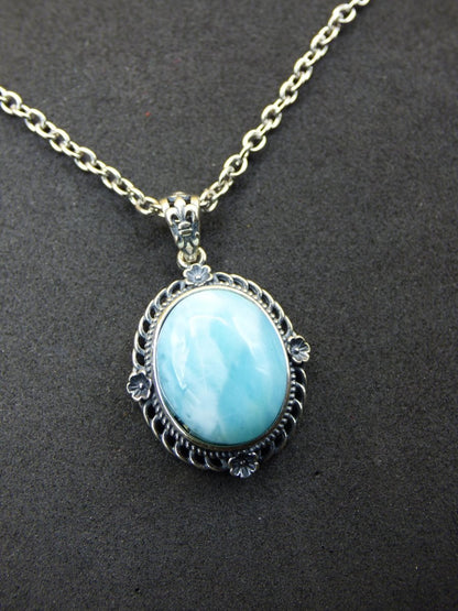 Larimar A Edelstein Kette 925 Sterling Silber Frau Schmuck Edel Antik Vintage Heilstein Rarität Meer Himmel blau Geschenk Frau Freundin - Art of Nature Berlin