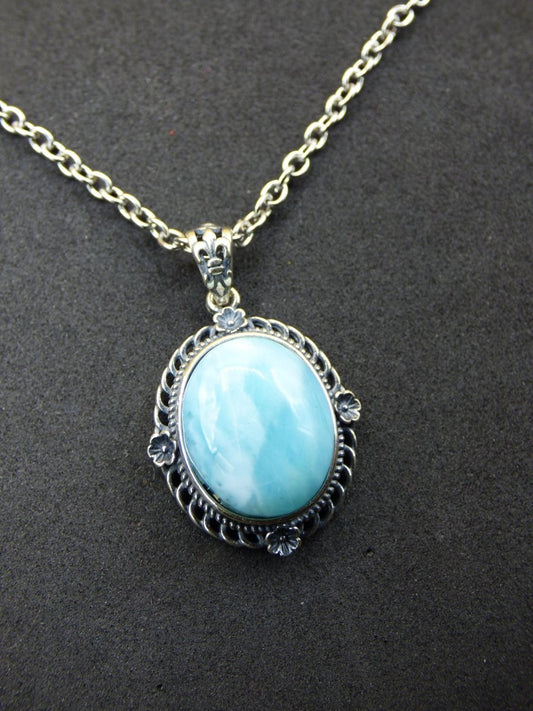 Larimar A Edelstein Kette 925 Sterling Silber Frau Schmuck Edel Antik Vintage Heilstein Rarität Meer Himmel blau Geschenk Frau Freundin - Art of Nature Berlin