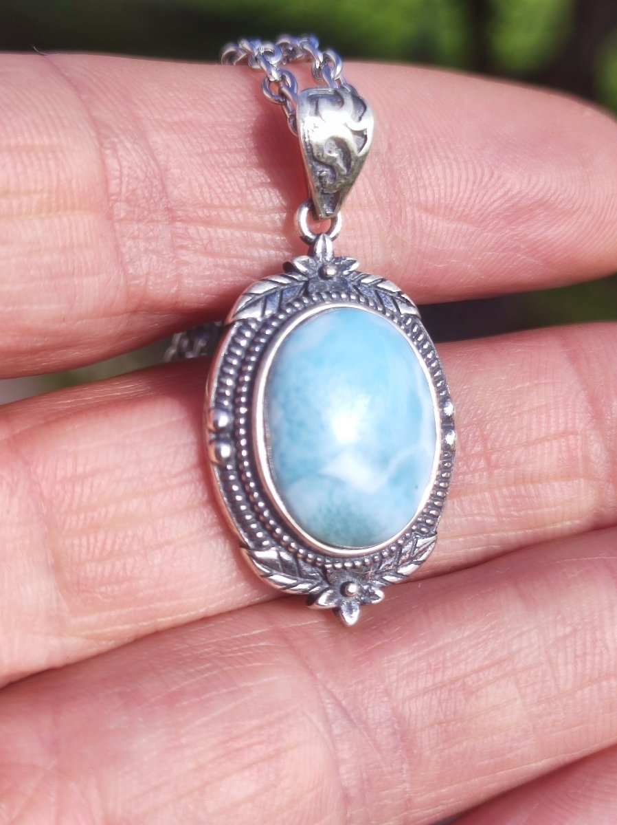 Larimar A Edelstein Kette 925 Sterling Silber Frau Schmuck Edel Antik Vintage Heilstein Rarität Meer Himmel blau Geschenk Frau Freundin - Art of Nature Berlin