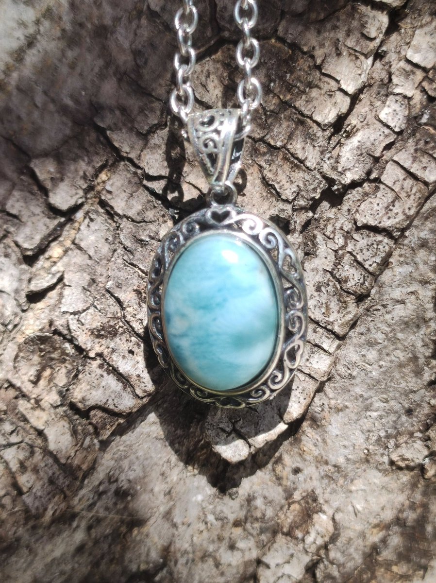 Larimar A Edelstein Kette 925 Sterling Silber Frau Schmuck Edel Antik Vintage Heilstein Rarität Meer Himmel blau Geschenk Frau Freundin - Art of Nature Berlin