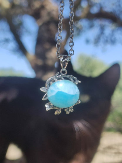 Larimar A Edelstein Kette 925 Sterling Silber Frau Schmuck Edel Antik Vintage Heilstein Rarität Meer Himmel blau Geschenk Frau Freundin - Art of Nature Berlin