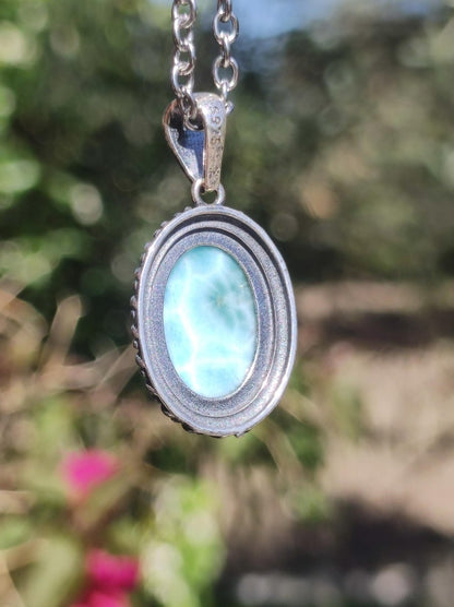 Larimar A Edelstein Kette 925 Sterling Silber Frau Schmuck Edel Antik Vintage Heilstein Rarität Meer Himmel blau Geschenk Frau Freundin - Art of Nature Berlin