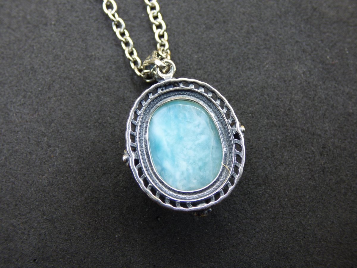 Larimar A Edelstein Kette 925 Sterling Silber Frau Schmuck Edel Antik Vintage Heilstein Rarität Meer Himmel blau Geschenk Frau Freundin - Art of Nature Berlin