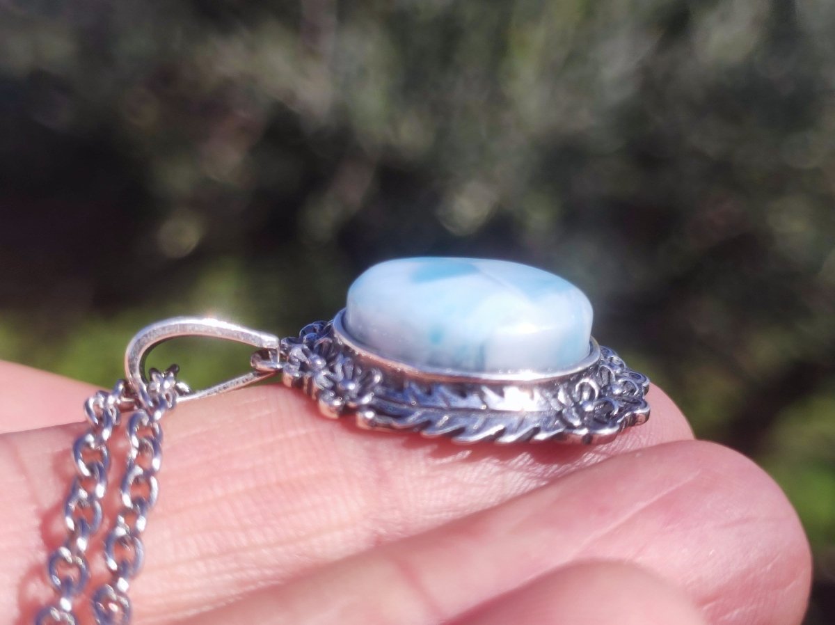 Larimar A Edelstein Kette 925 Sterling Silber Frau Schmuck Edel Antik Vintage Heilstein Rarität Meer Himmel blau Geschenk Frau Freundin - Art of Nature Berlin