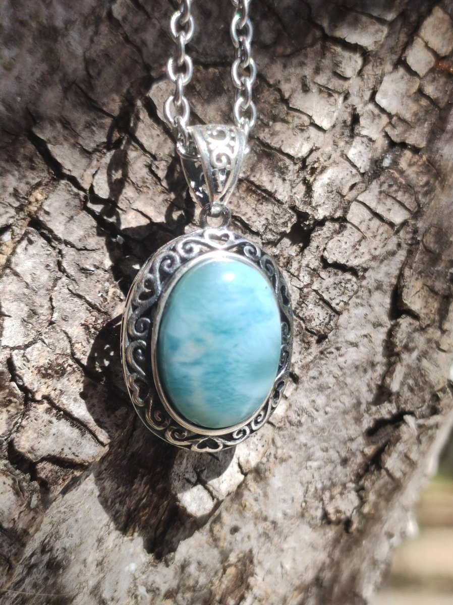 Larimar A Edelstein Kette 925 Sterling Silber Frau Schmuck Edel Antik Vintage Heilstein Rarität Meer Himmel blau Geschenk Frau Freundin - Art of Nature Berlin